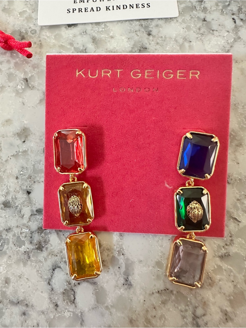 Kurt Geiger Multicolor Faceted Drop Earrings with Gold Tone Setting